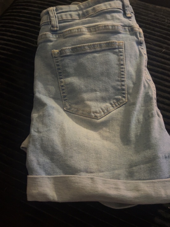 Pants - Light Wash Denim Shorts with Rolled Hem